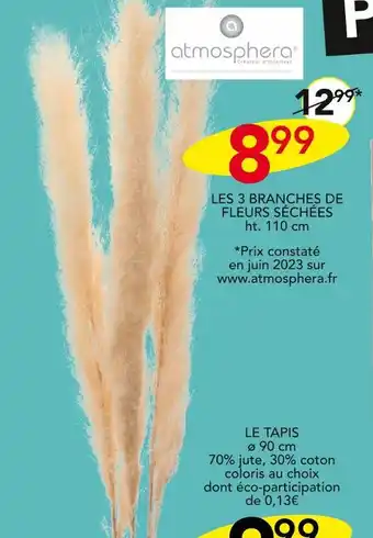 Stokomani atmosphera LES 3 BRANCHES DE FLEURS SÉCHÉES offre