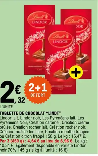 E.Leclerc TABLETTE DE CHOCOLAT "LINDT❞ offre