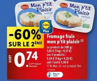 Lidl Milbona - fromage frais mon p'tit plaisir offre