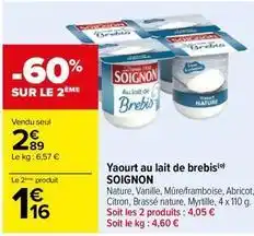 Carrefour Soignon - yaourt au lait de brebis offre