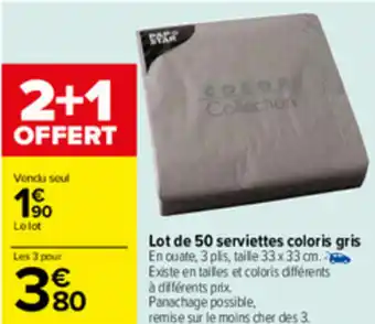 Carrefour Lot de 50 serviettes coloris gris offre