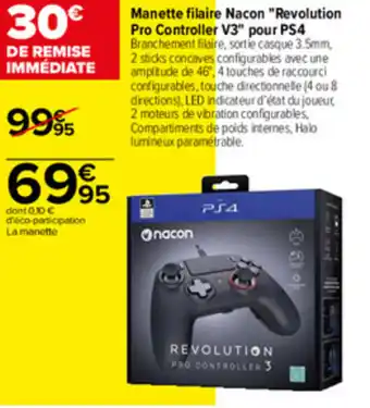 Carrefour Manette filaire nacon "revolution pro controller V3" pour PS4 offre