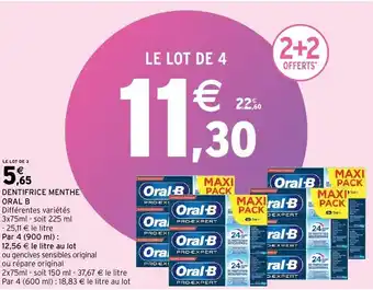 Intermarché Dentifrice menthe oral B offre