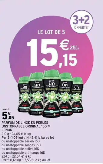 Intermarché Parfum de linge en perles unstoppable original 15D lenor offre