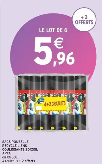 Intermarché Sacs poubelle recyclé liens coulissants 20x30L apta offre