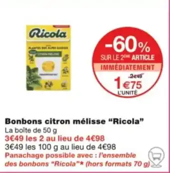 Monoprix Bonbons citron mélisse “Ricola” offre