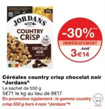 Monoprix Céréales country crisp chocolat noir "Jordans" offre