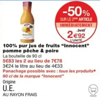 Monoprix 100% pur jus de fruits "Innocent" pomme pêche & poire offre