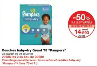 Monoprix Couches baby-dry Géant T5 “Pampers” offre