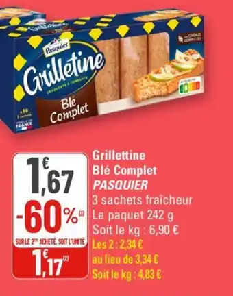 G20 Grillettine Blé Complet PASQUIER offre