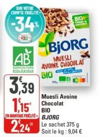 G20 Muesli Avoine Chocolat BIO BJORG offre