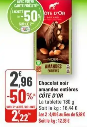 G20 Chocolat noir amandes entières COTE D'OR offre