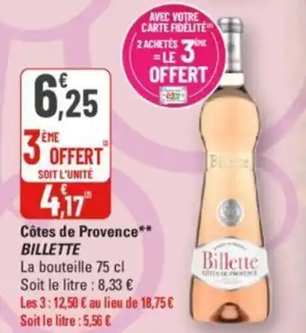 G20 Côtes de Provence** BILLETTE offre