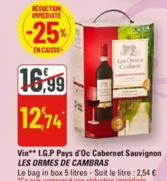 G20 Vin** I.G.P Pays d'Oc Cabernet Sauvignon LES ORMES DE CAMBRAS offre