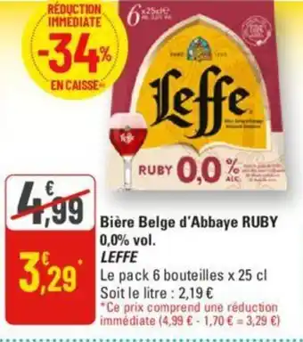 G20 Bière Belge d'Abbaye RUBY 0,0% vol. LEFFE offre
