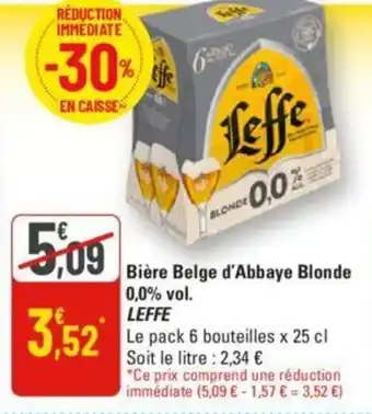 G20 Bière Belge d'Abbaye Blonde 0,0% vol. LEFFE offre