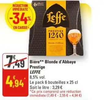 G20 Bière** Blonde d'Abbaye Prestige LEFFE 8,5% vol. offre