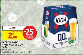 Intermarché BIÈRE BLONDE SANS ALCOOL 0.0% 1664 offre