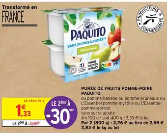 Intermarché PURÉE DE FRUITS POMME-POIRE PAQUITO offre