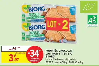 Intermarché FOURRÉS CHOCOLAT LAIT NOISETTES BIO BJORG offre