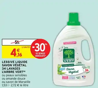 Intermarché LESSIVE LIQUIDE SAVON VÉGÉTAL 34 LAVAGES L'ARBRE VERT(b) ou peaux sensibles offre