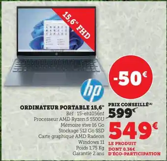 Super U ORDINATEUR PORTABLE 15,6" offre