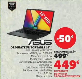 Super U ORDINATEUR PORTABLE 14"* offre