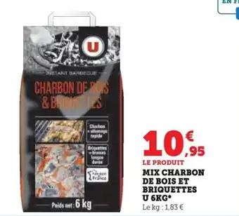 Super U MIX CHARBON DE BOIS ET BRIQUETTES U 6KG* offre