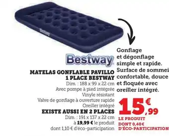 Super U MATELAS GONFLABLE PAVILLO 1 PLACE BESTWAY offre