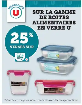 Super U DE BOITES ALIMENTAIRES EN VERRE U offre