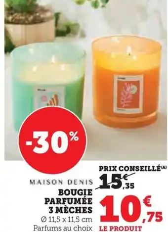 Super U BOUGIE PARFUMÉE 3 MÈCHES offre