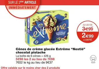 Monoprix Nestlé Cônes de crème glacée Extrême chocolat pistache offre