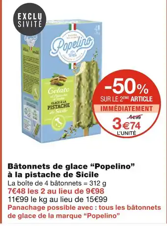 Monoprix Popelino Bâtonnets de glace à la pistache de Sicile offre