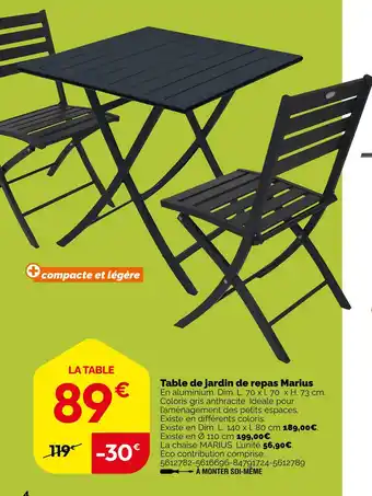 Weldom Table de jardin de repas Marius offre