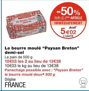 Monoprix Paysan Breton Le beurre moulé demi-sel offre