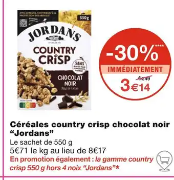 Monoprix Jordans Céréales country crisp chocolat noir offre