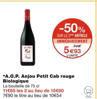 Monoprix Petit Cab A.O.P. Anjou rouge Biologique offre