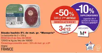 Monoprix Monoprix Steaks hachés 5% de mat. gr offre