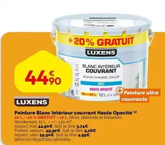 Weldom Luxens - peinture blanc interieur couvrant haute opacite offre