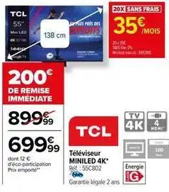 Carrefour Tcl - téléviseur miniled 4k 55c802 offre