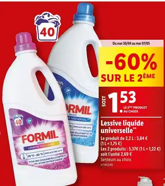 Lidl FORMIL Lessive liquide universelle offre