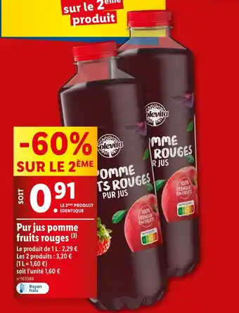 Lidl Solevita Pur jus pomme fruits rouges offre