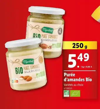 Lidl Maribel Purée d’amandes Bio offre