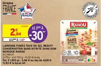 Intermarché Monique ranou - lardons fumes taux de sel reduit conservation sans nitrite sans ogm offre