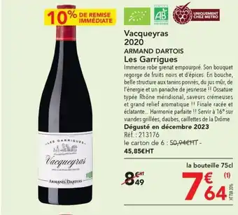 Vacqueyras 2020 ARMAND DARTOIS Les Garrigues
