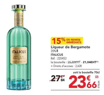 METRO Liqueur de Bergamote 20% $ ITALICUS offre