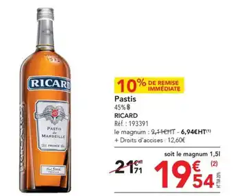 METRO Pastis 45% $ RICARD offre