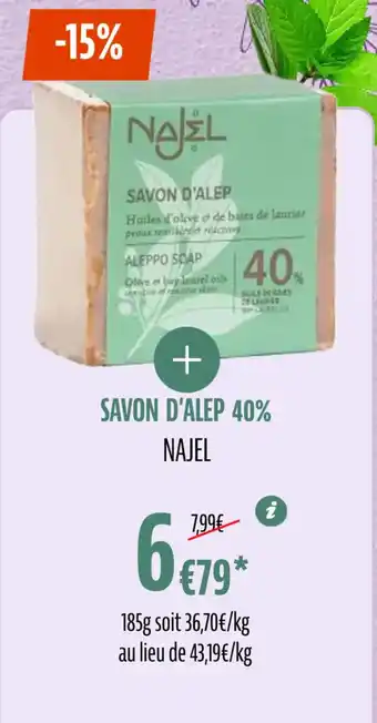 La Vie Claire SAVON D'ALEP 40% NAJEL offre