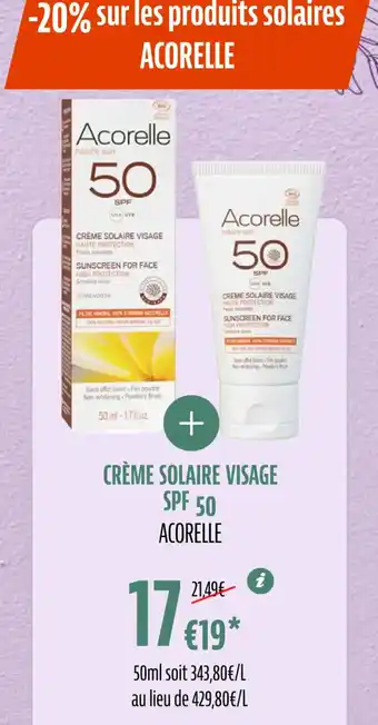 La Vie Claire CRÈME SOLAIRE VISAGE SPF 50 ACORELLE offre