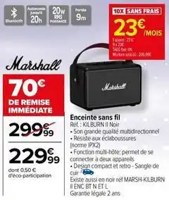 Carrefour Marshall - enceinte sans fil kilburn ii offre